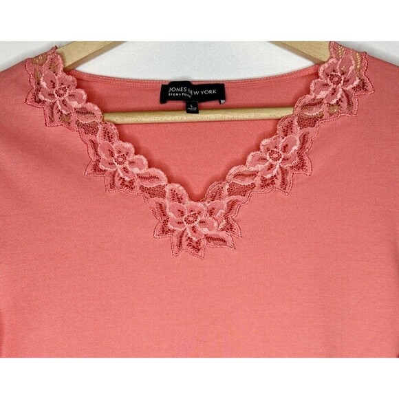 Set Of 2 Jones New York Womens Lg Coral & Pink Long Sleeve Lace V-neck Shirt - Picture 6 of 8